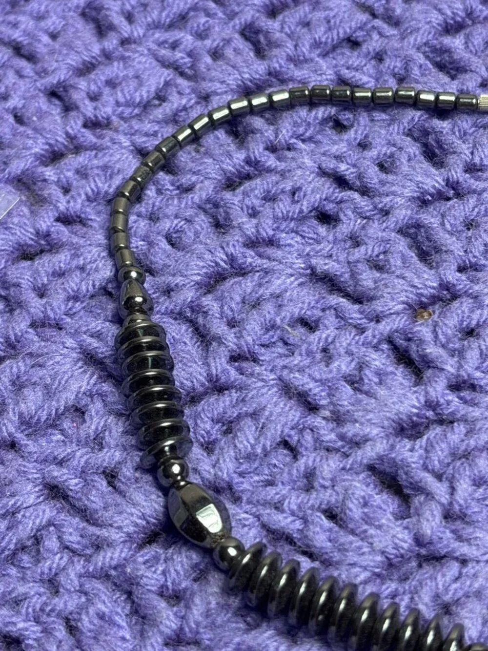 Artisan Hematite Beaded Necklace Silvertone Barrel Clasp 17 inches Long